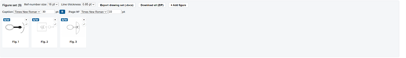 Figure set tray with drag-to-reorder, figure labels, and Word/ZIP export buttons
