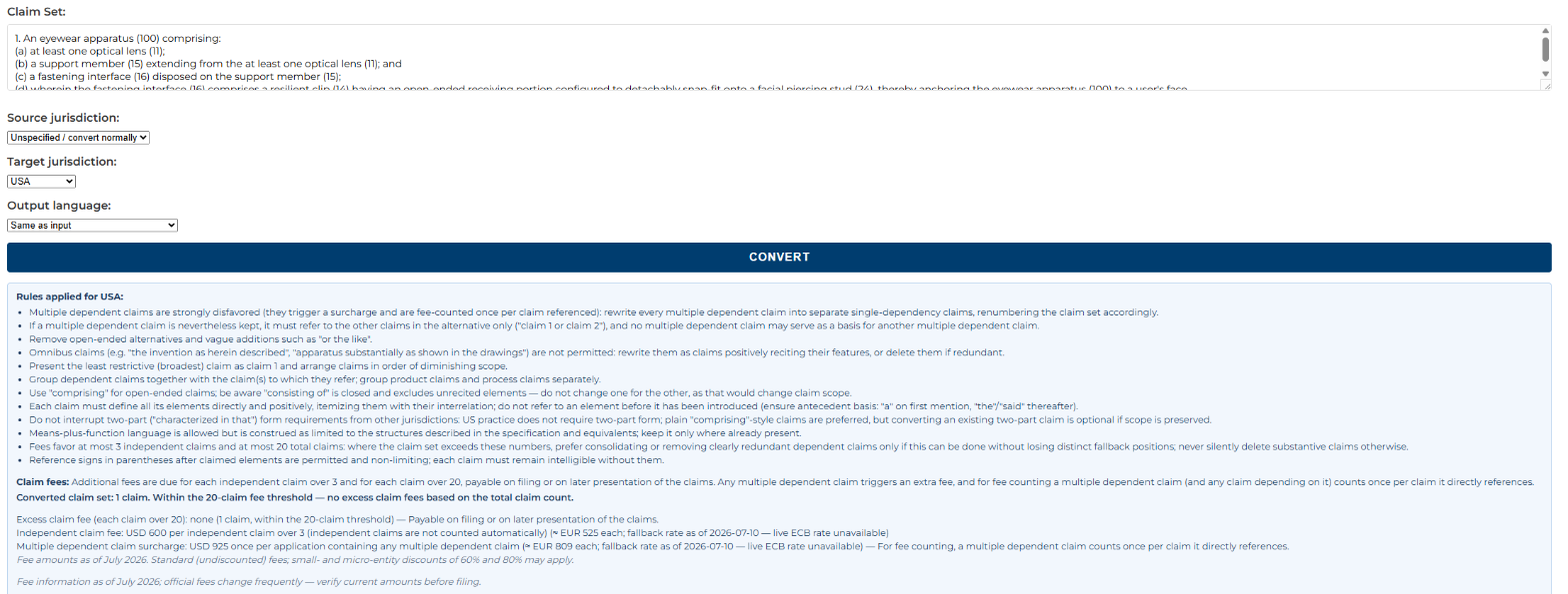 Convert for Another Jurisdiction input form