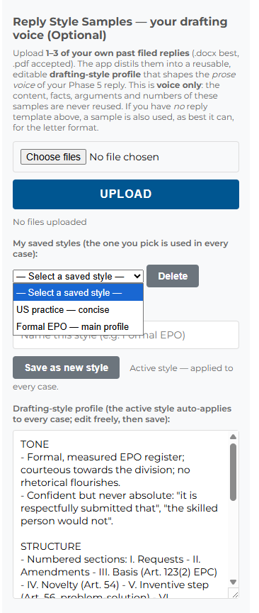 Style profile editor with tone, structure, and phrasing notes